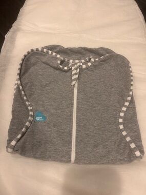 Love to dream Grey Zip Swaddle with White Striped Trim- X Small